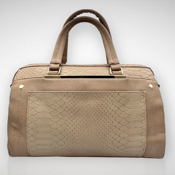 Olivia + Joy Animal Print Satchel Handbag Beige Gold Faux Leather Large Capacity - Picture 1 of 12